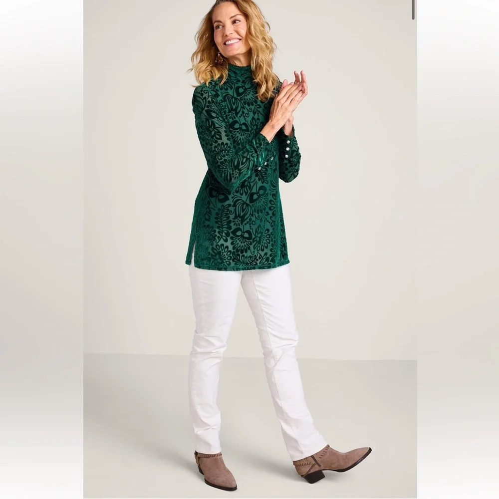 Soft Surroundings Walden Velvet Burnout Turtleneck Top M - Picture 4 of 11